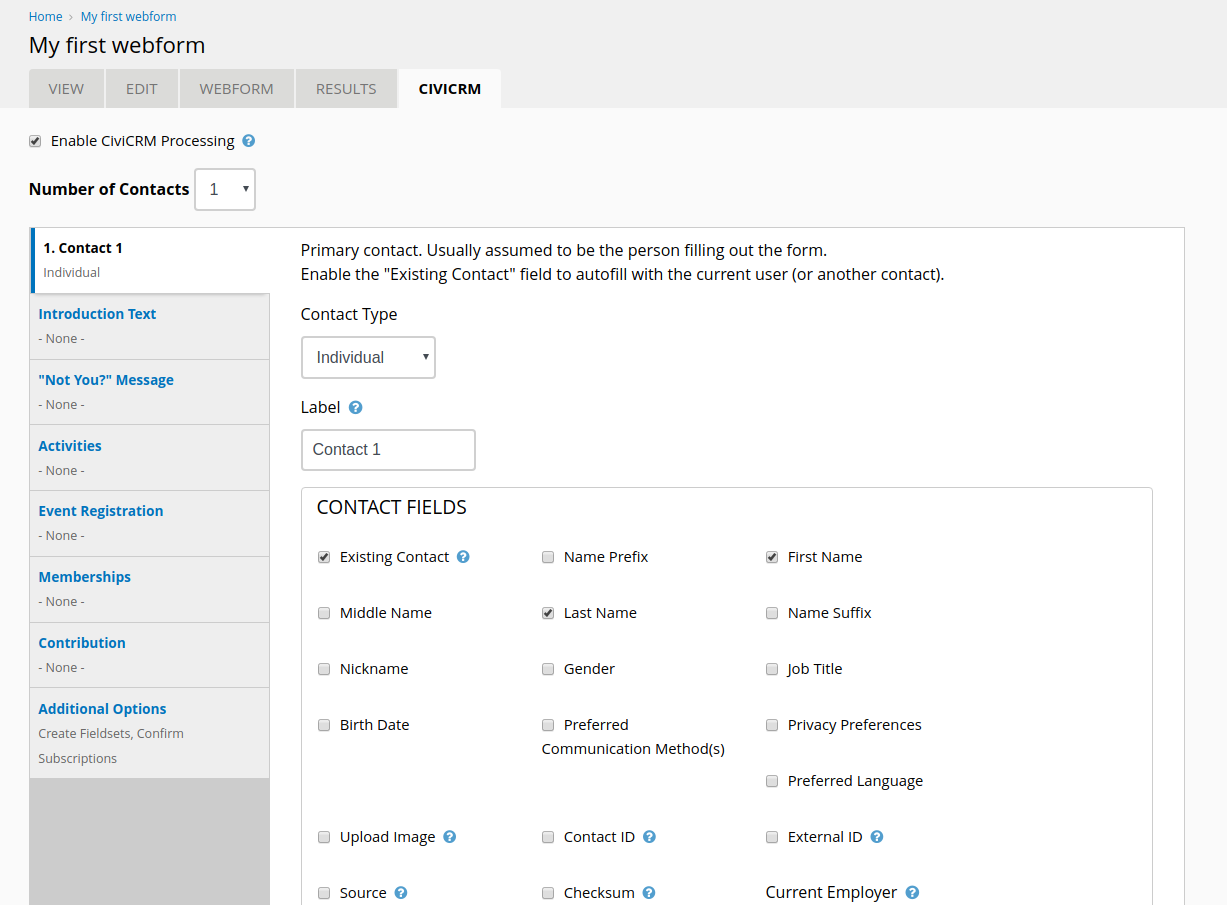 CiviCRM processing with Backdrop Webform.